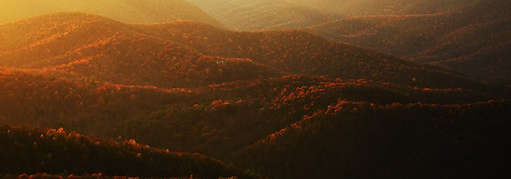 Panorama of the Last Fall Light from the BLue Ridge Parkway, VA